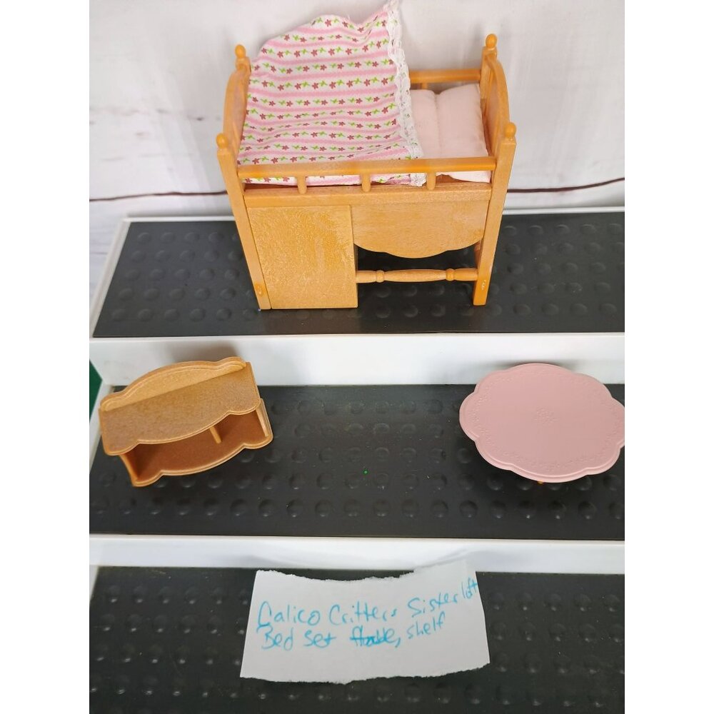 Calico Critters Sister Loft Bed Set Pink coffee Table, Shelf Doll House Furnitu